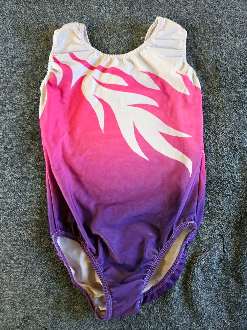 Gymnastics sleeveless leotard - Adult M - pink purple white flame design